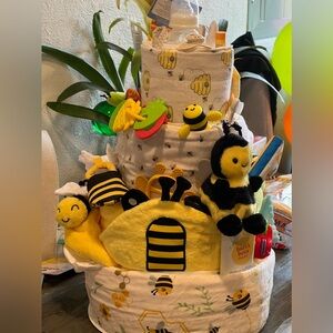 Baby diaper cake - 4 tier buzzy bee cake, boy or girl. Customized for you